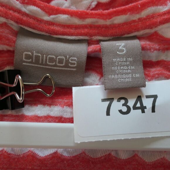 Chicos Knit Top Womens 3 or XL Orange White Ribbon Stretch Short Sleeve - Picture 9 of 11
